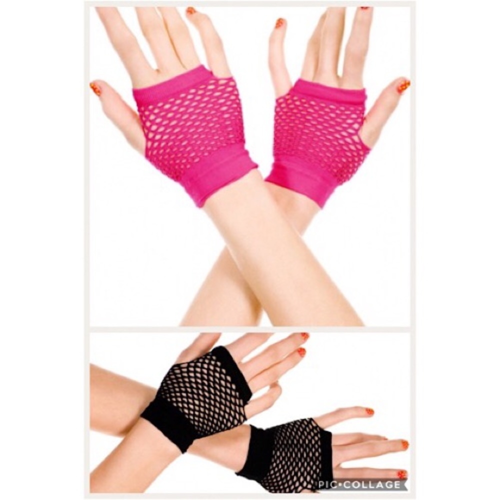 2 - 80's style net gloves Pink & Black pairs